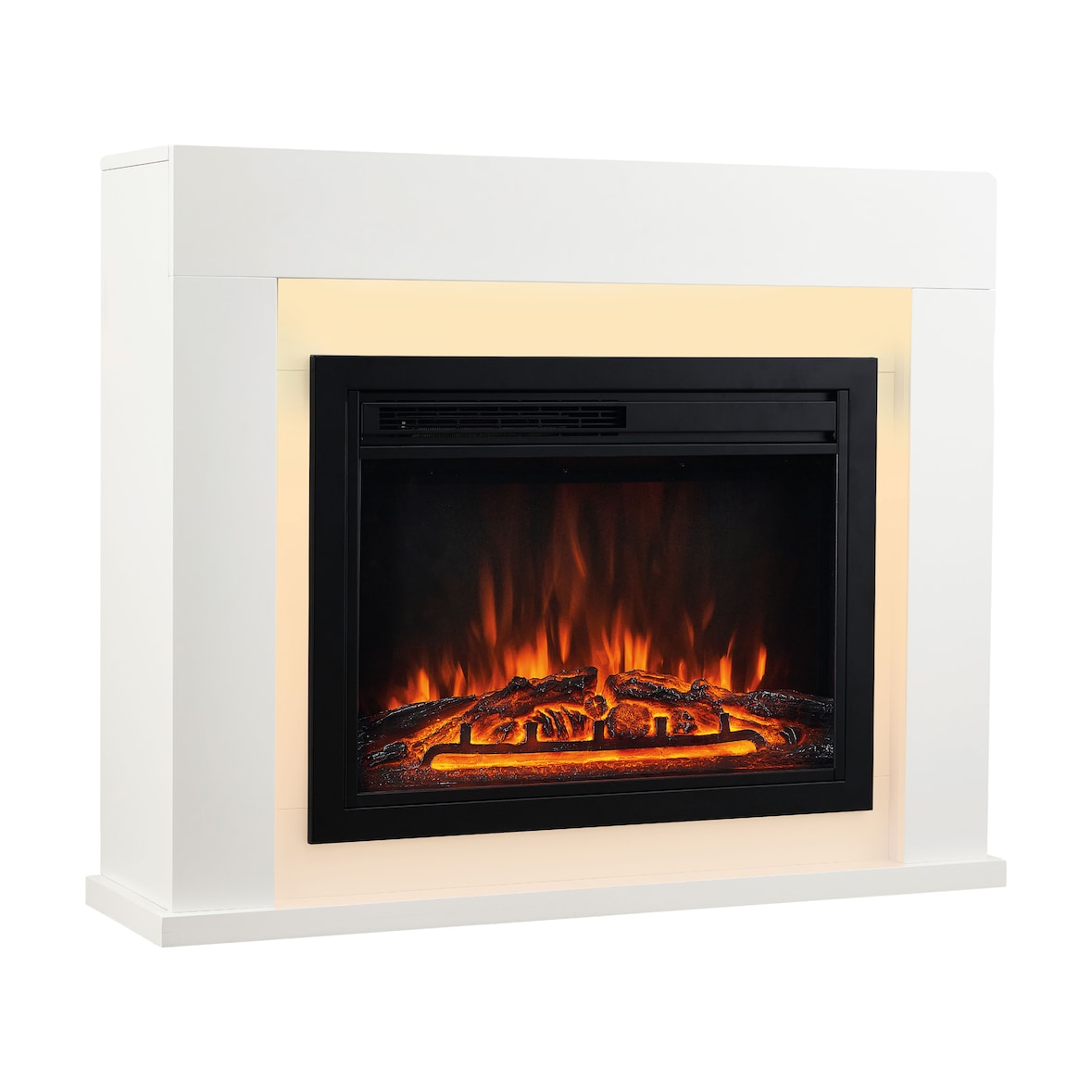 KAMINIO Elektrokamin Matti - Elektrischer Standkamin mit Heizung, 3D-Flammeneffekt, LED-Ambientelicht, Fernbedienung - Weiß