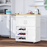 thumbnail of Carro de Cocina con Ruedas Carrito de Servicio con Cajón 2 Armarios de Almacenaje y 3 Estantes Abiertos de 9 Botellas Comedor Restaurante 67x37x87cm