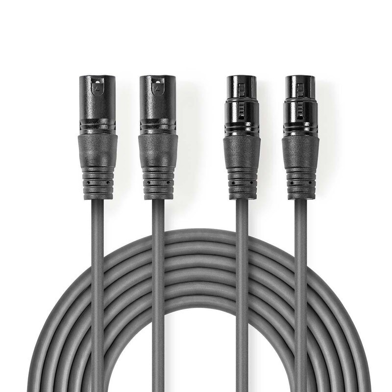 Câble Audio Xlr Symétrique  2x Xlr Mâles à 3 Broches - 2x Xlr Femelles à 3 Broches  5,0 M  Gris Usage Non Intensif Nedis