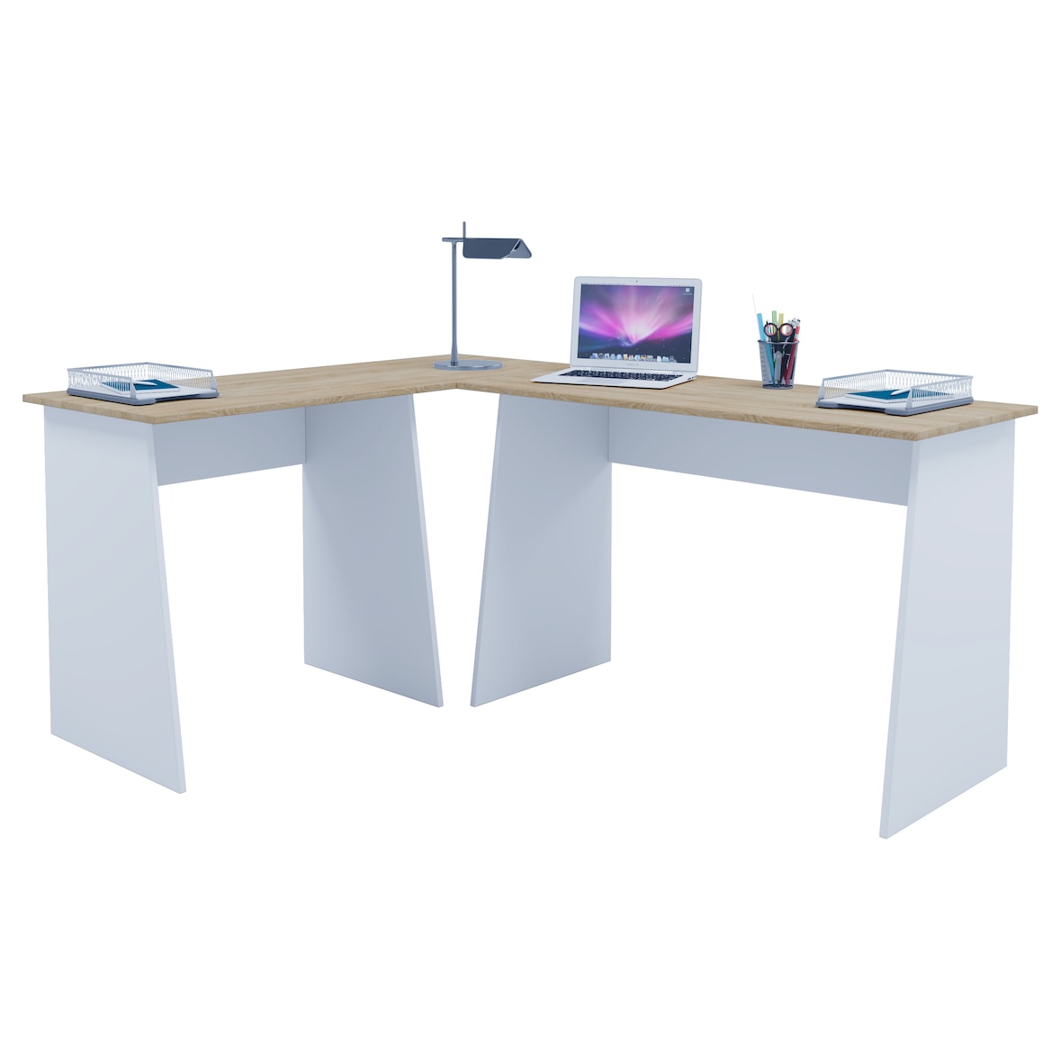 VCM Schreibtisch Masola Weiß / Sonoma-Eiche H. 74 x B. 135 x T. 105 cm