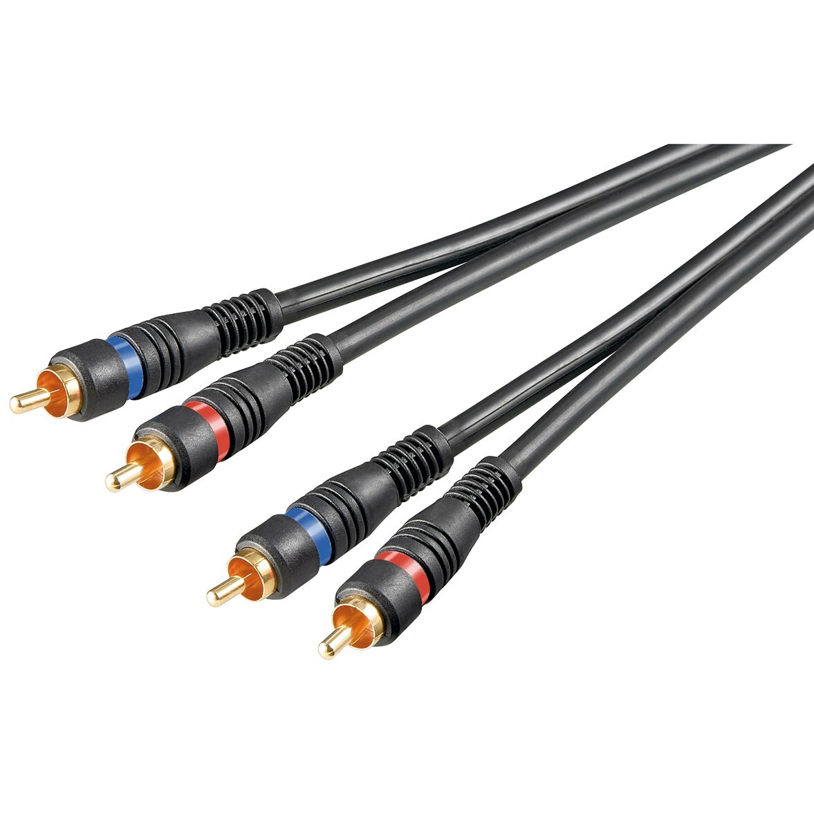 Goobay 60795 Stereo Verbindungskabel 2x Cinch, zweifach geschirmt, 2 m, Schwarz - 2x Cinch-Stecker > 2x Cinch-Stecker