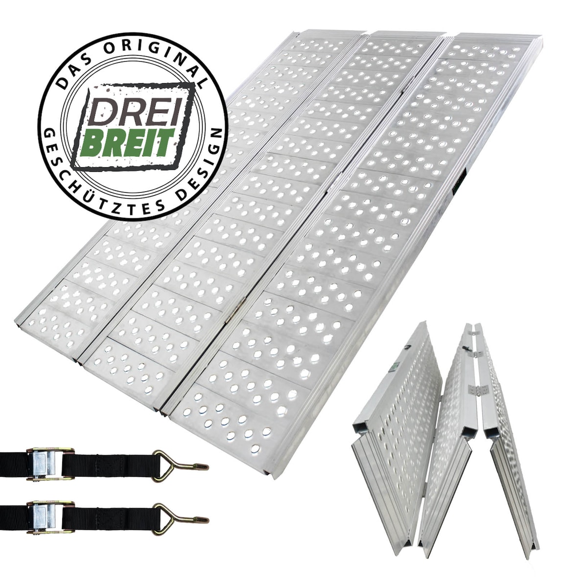 DREIBREIT by TRUTZHOLM Alu Auffahrrampe 215 cm 2-fach klappbar 1020 kg gelocht Verladerampe Rampe