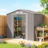 thumbnail of Outsunny caseta de jardín 213x130x185 cm cobertizo metálico de exterior para almacenamiento de herramientas con 2 puertas correderas y 4 ventanas gris