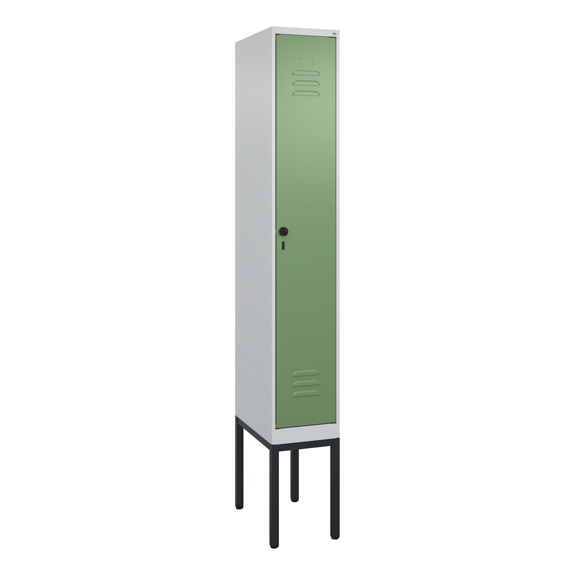 C+P Spind Classic PLUS, Gestell, 1 Abteil, HxBxT 212x30x50cm, Sicherheitsdrehriegel, Hellgrau/Resedagrün von PROREGAL