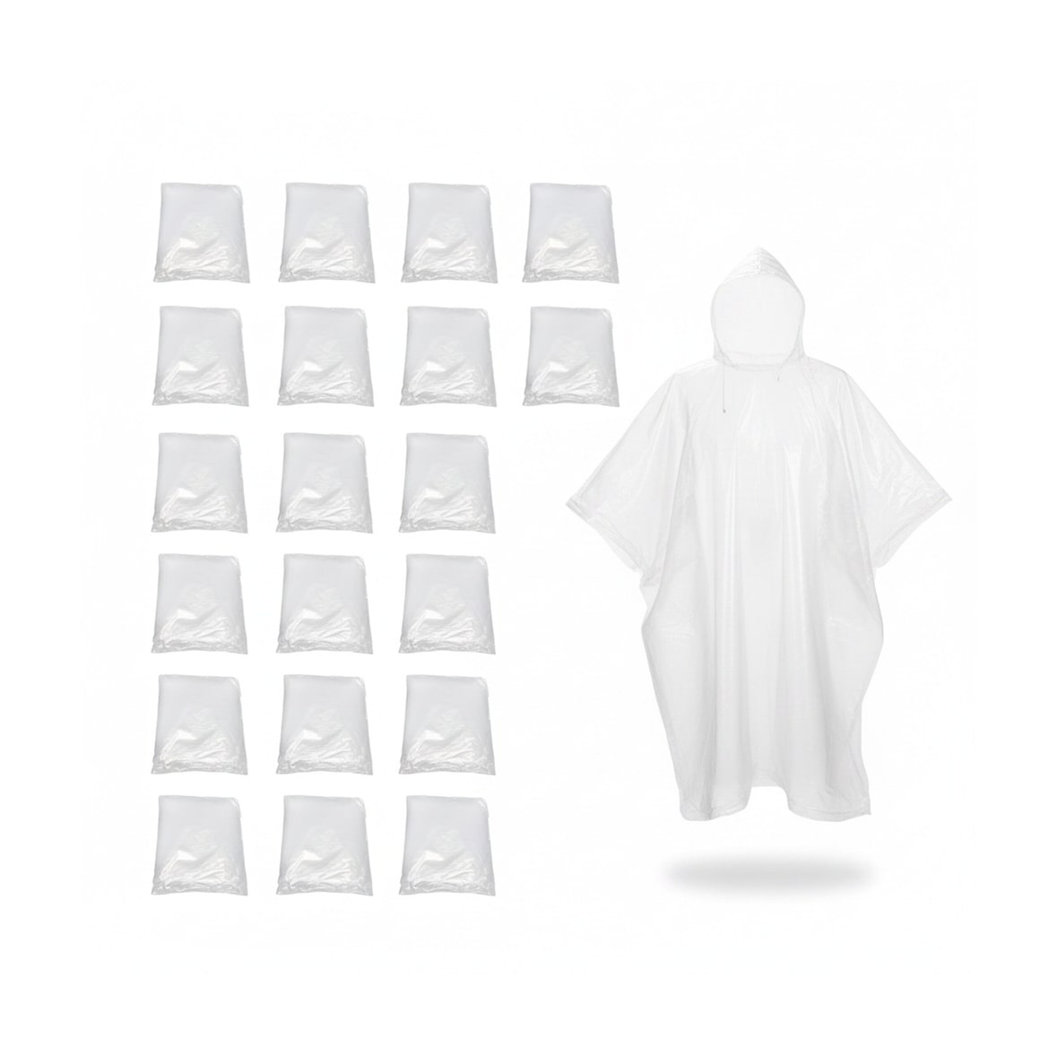 Relaxdays Regenponcho Einweg 20er Set, Einmal Regencape mit Kapuze, Erwachsene, Notfallponcho Damen, Herren, transparent