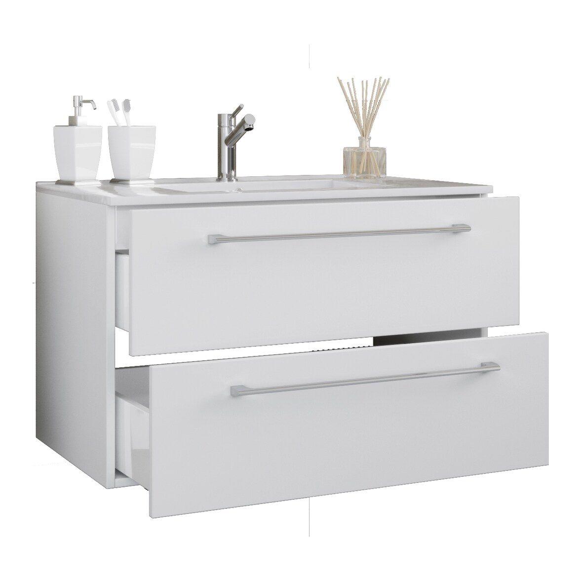 VCM Badmöbel Waschtisch Badinos Weiß H. 52 x B. 80 x T. 46 cm