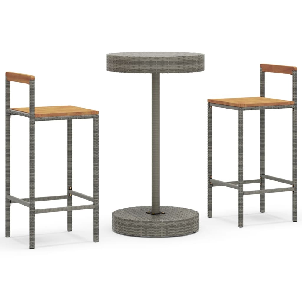 vidaXL 3-tlg. Gartenbar-Set Grau Poly Rattan & Massivholz Akazie