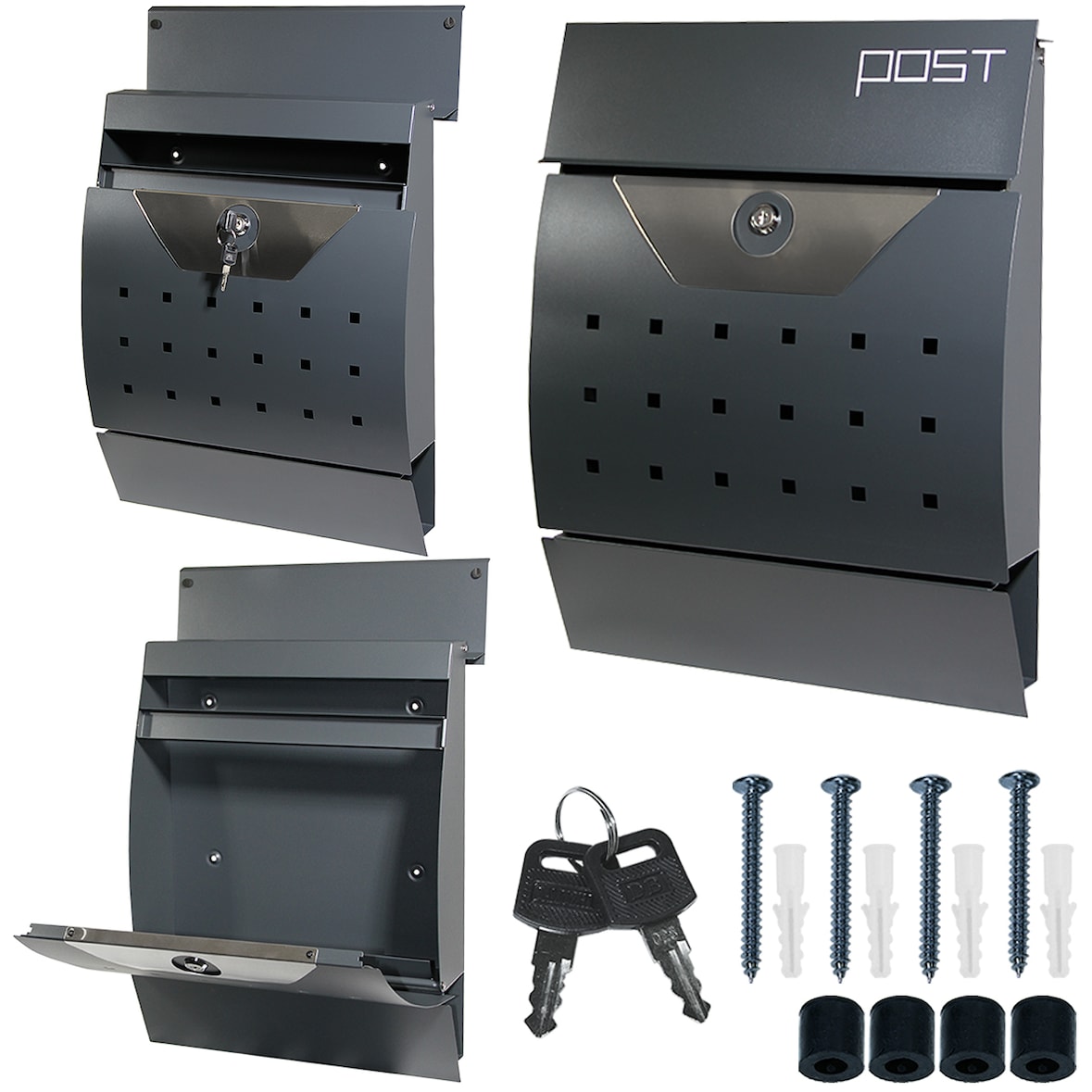 Briefkasten Wandbriefkasten Anthrazit Postkasten Postfach inkl. Zeitungsrolle V3