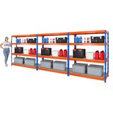 thumbnail of PROREGAL Mega Deal 3x Profi Schwerlastregal Rhino | HxBxT 180x160x60cm | 4 Spanplatten-Ebenen 8mm | Fachlast 500kg | Blau-Orange