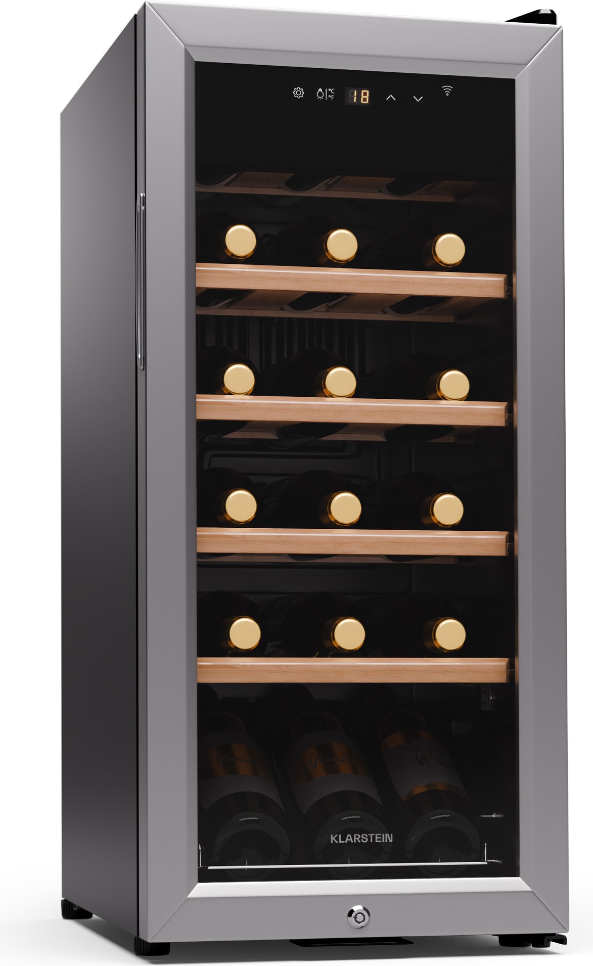 Klarstein Shiraz Premium Smart 18 Weinkühlschrank für 18 Flaschen Silber-Metallic