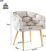 thumbnail of Esszimmerstuhl Set 6 Samt Beige 44x41x74 cm mit goldfarbenem Rückengestell, 6 cm Sitzkissen, verstellbaren Fußstützen und Metallbeinen
