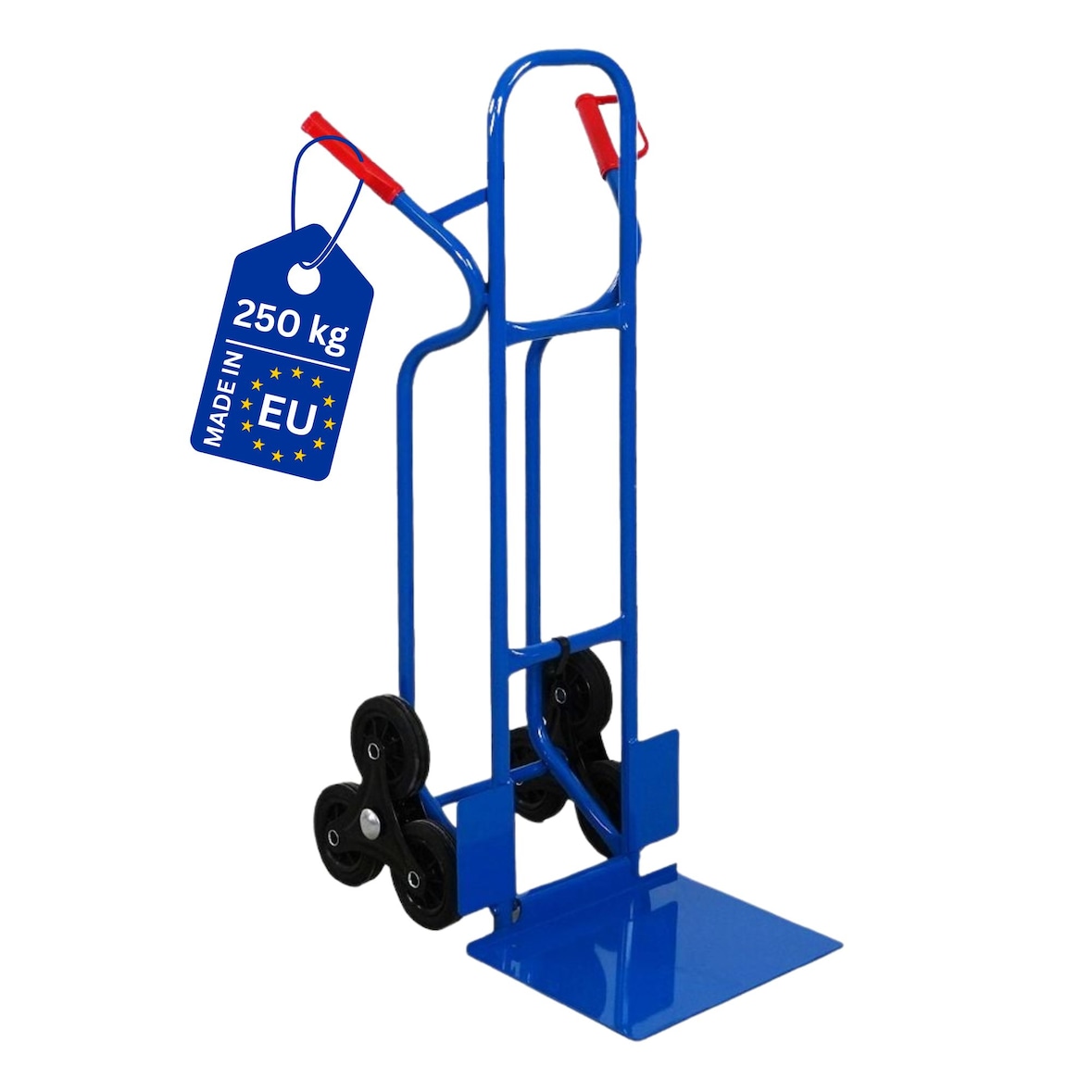 PROREGAL Treppensteiger RAGNAR Mit XXL klappbarer Schaufel 117 x 60 x 60 cm Tragkraft 250 kg 3 Vollgummireifen Stahlrahmen Blau