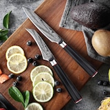 thumbnail of WOLFCUT - Damaskus Messer-Set 7-tlg. 73-lagiger japanischer Damaszenerstahl + Wetzstahl + Messerblock