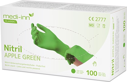 100 `Medi-Inn® Classic` Handschuhe, Nitril puderfrei apfelgrün `Nitril Apple Green` Größe S