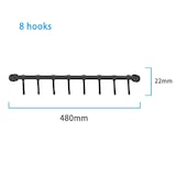 thumbnail of Intirilife Edelstahl Küche Hängeleiste zum bohren mit 8 Haken in Schwarz - 47.7 x  6.3 x 2.1 cm - Küchen Reling Hakenleiste Küchenstange Wandhalterung