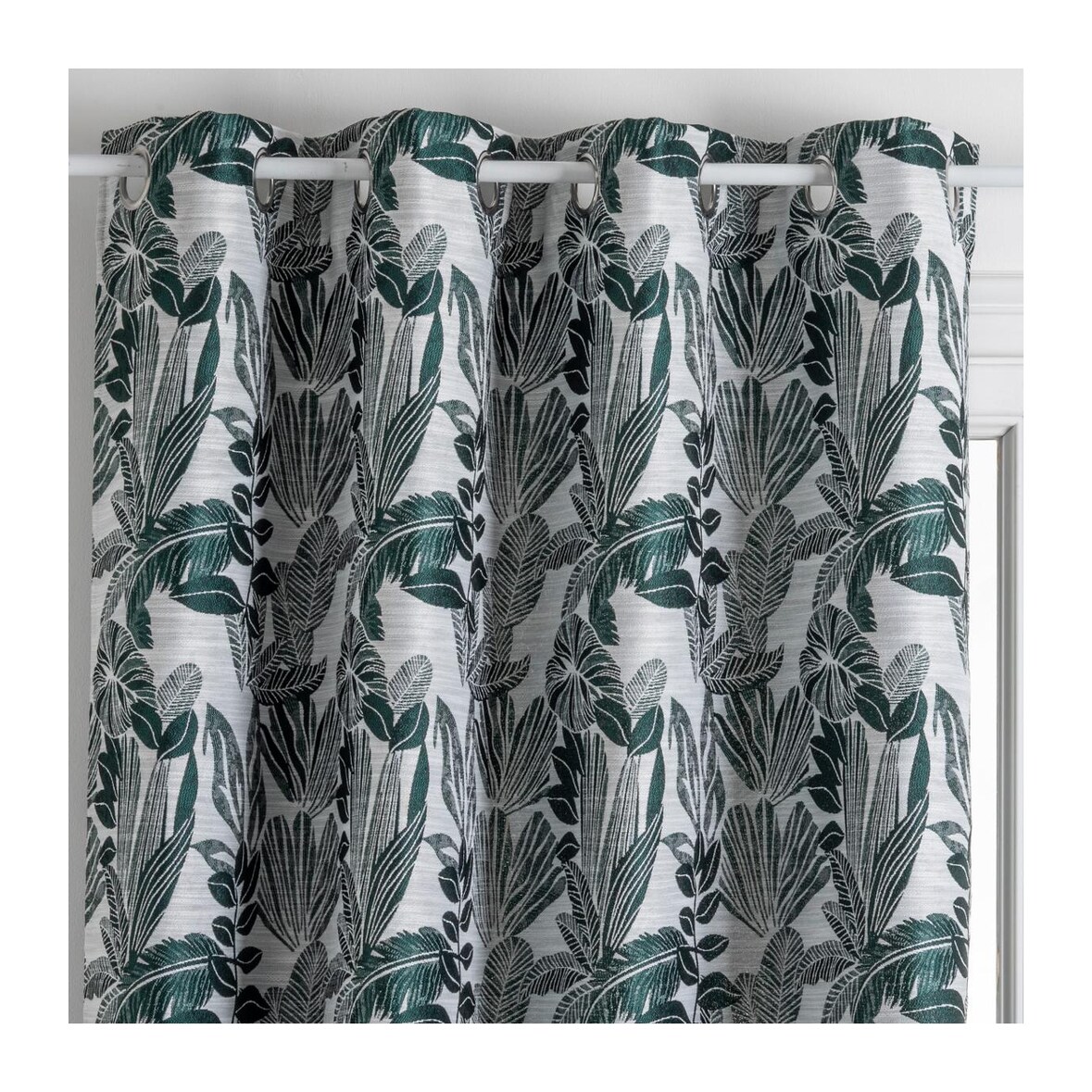 Rideau à œillets Jacquard Vert cèdre 140 x 260 cm