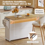 thumbnail of Kücheninsel Weiß-Natur 140x70x91 cm mit klappbarer Arbeitsplatte, 4 Türen, 3 Schubladen, Handtuchhaltern und 360-Grad-feststellbaren Rollen
