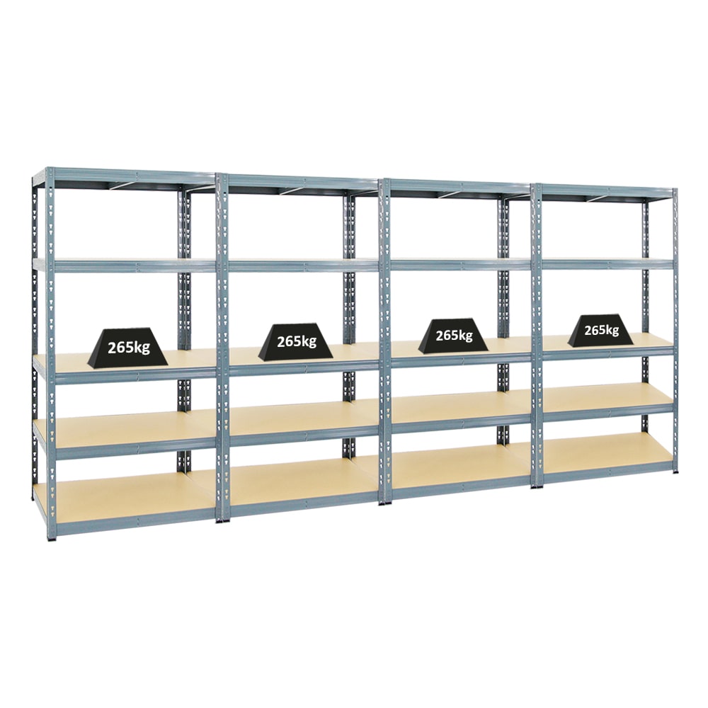 PROREGAL Mega Deal 4x Étagère charge lourde TIGER | HxLxP 180x90x60cm | 265kg par niveau | Gris | Étagère robuste de garage