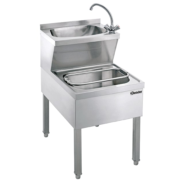 RVS handwasbak met uitstortbak en mengkraan | 510x700x850(h)mm