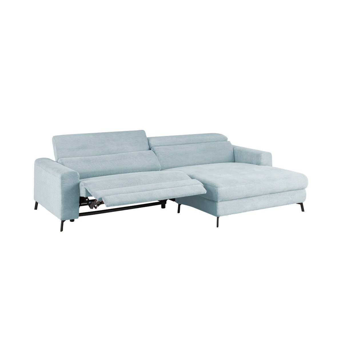 KAWOLA Sofa LAISKA Ecksofa Relaxfunktion teilmotorisch Cord hellblau Longchair rechts