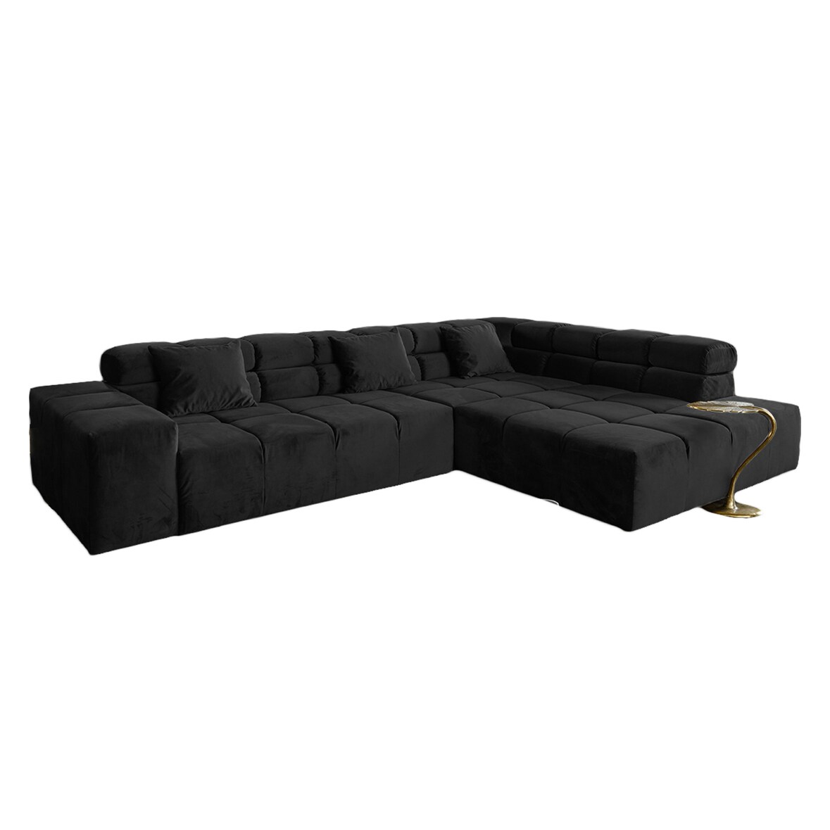 KAWOLA Sofa NEVADA Ecksofa Velvet schwarz Recamiere rechts
