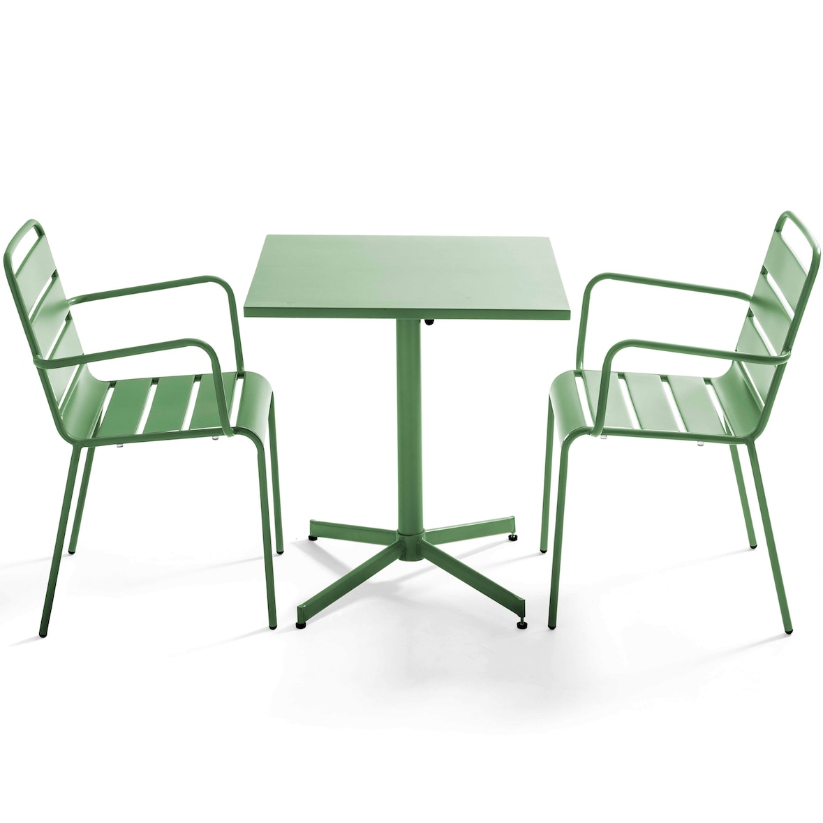 Ensemble table de terrasse carrée et 2 fauteuils métal vert cactus  - Oviala