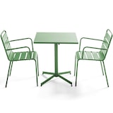 thumbnail of Ensemble table de terrasse carrée et 2 fauteuils métal vert cactus  - Oviala
