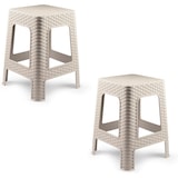 thumbnail of 2 bancos de plástico empilháveis ​​modernos estilo rattan para ambientes internos e externos - 36x36x45cm (2, bege)
