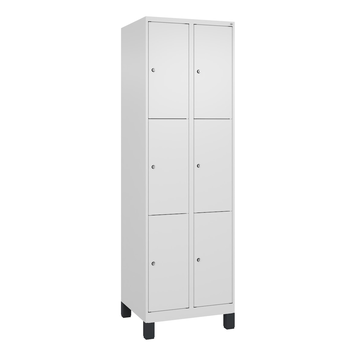 C+P Schließfachschränke Classic PLUS, Füßen, 6 Abteile, HxBxT 195x60x50cm, Zylinderschloss, Verkehrsweiß von PROREGAL