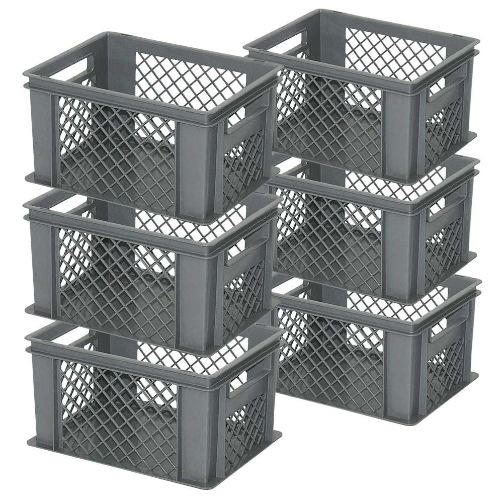 BRB 6x Stapelkorb / Eurobehälter, LxBxH 400 x 300 x 220 mm, grau, Boden geschlossen