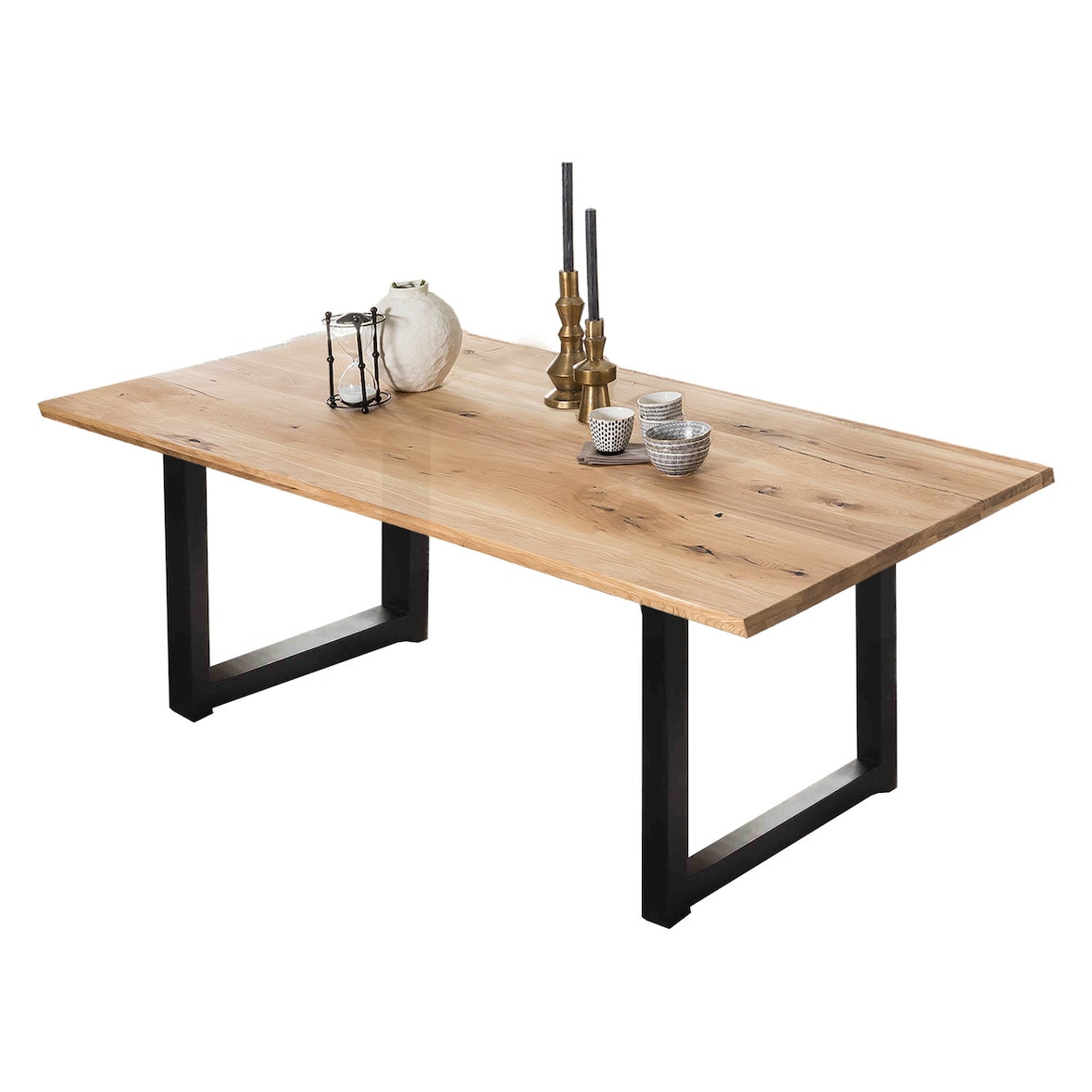 SIT Möbel Esstisch aus Wildeiche 220 cm | Platte 40 mm natur | Gestell Metall antikschwarz | B 220 x T 100 x H 75 cm | 15472-11 | Serie TABLES & CO