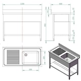 thumbnail of Lavello in acciaio inox con base 120 x 60 x 90 cm - 1 vasca a destra