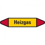 thumbnail of Aufkleber I Rohrleitungsetikett Heizgas, gelb/schwarz/rot, für Ø 25-40mm, 126x26mm, 5/Bogen I 3 Stk