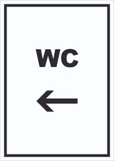 thumbnail of WC Schild mit Text und Richtungspfeil links Toilette Klo hochkant A4 Rückseite selbstklebend