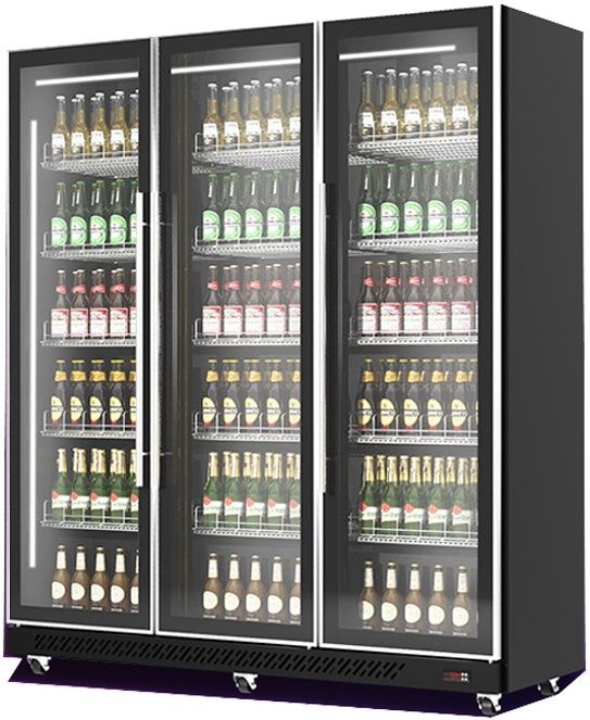 Mobiler Flaschenkühlschrank mit 3 Glastüren Getränkekühlschrank Kühlschrank Gastro 1173 L 0/10°C ISO 48 mm