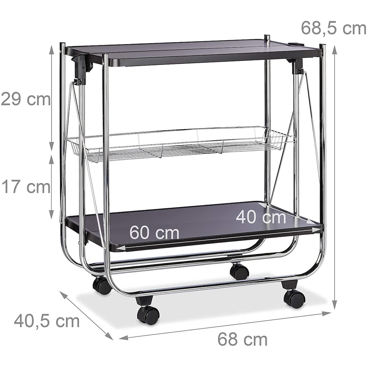 Helloshop26 - Carrinho de cozinha dobrável com rodinhas 2 níveis metal preto 13_0000890_2