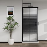 thumbnail of Mampara de Ducha 70x90 Cabina de Ducha 2 Lados Angular Corredera Rectangular Cristal Serigrafiado Transparente - Negro