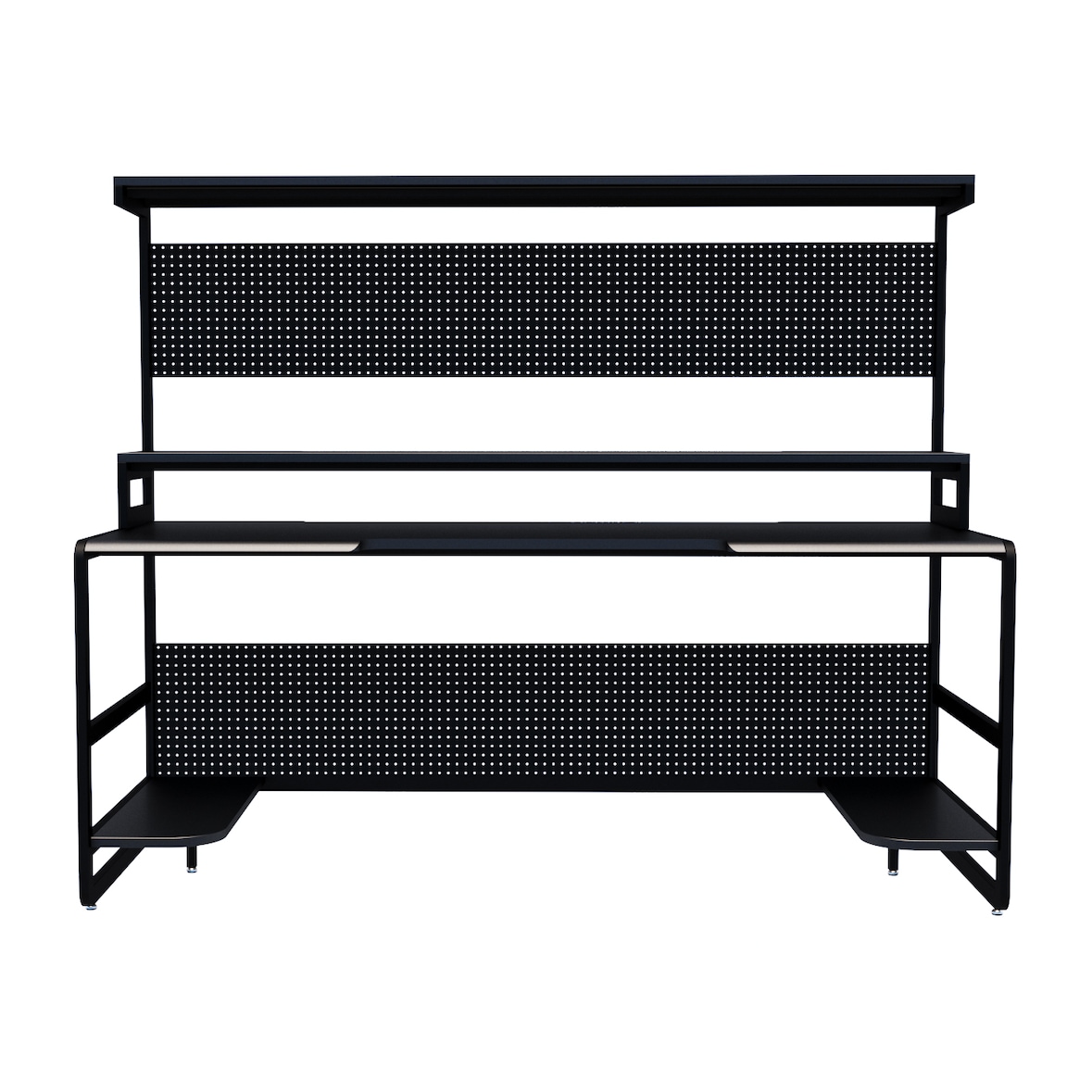 Möbilia Schreibtisch | mit Ablagen und Obergestell | MDF und Metallgestell | B 180 x T 70 x H 148 cm | 12020094 | Serie SCHREIBTISCH