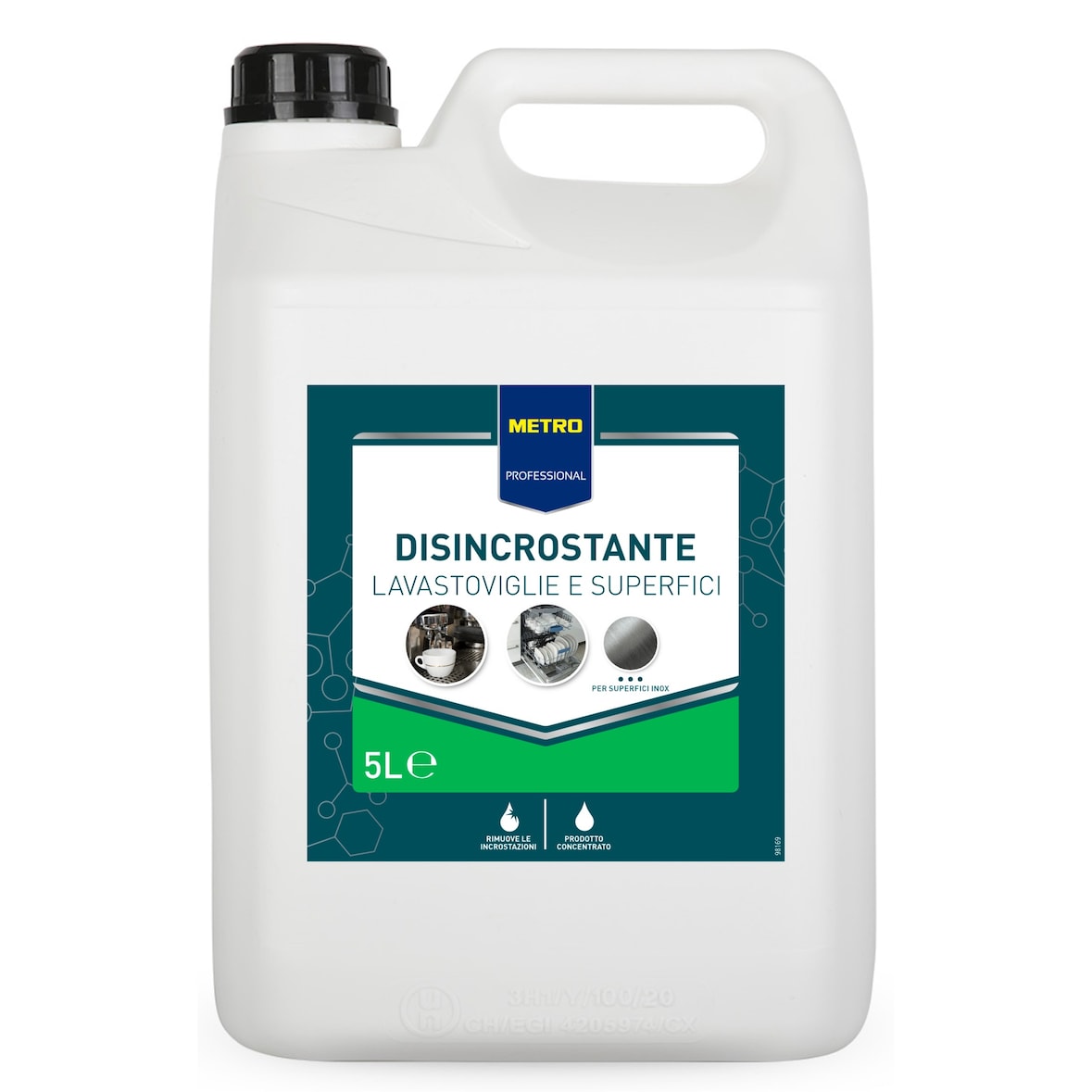 METRO PROFESSIONAL, tanica di colore bianco, da 5 L di Disincrostante acido per macchine da caffè, lavastoviglie e superfici inox