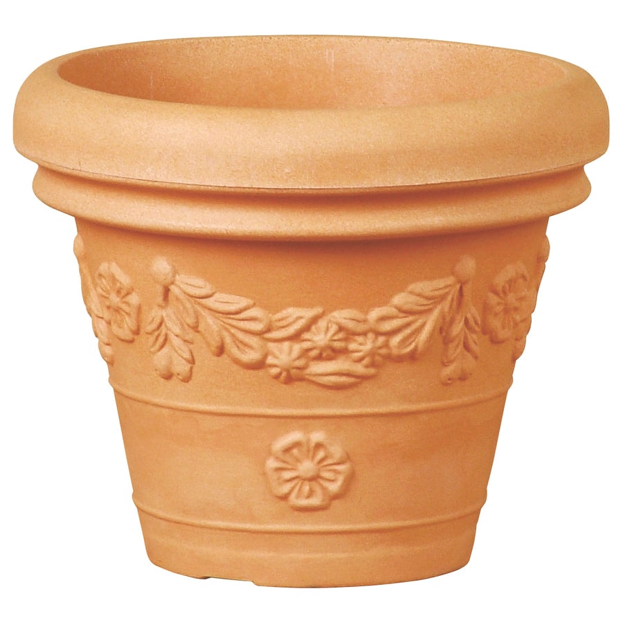 Tera Vase große Festonato in Harz, große Vase in Terracotta-Optik mit Dekor, für Innen und Außen, Größe 80 cm