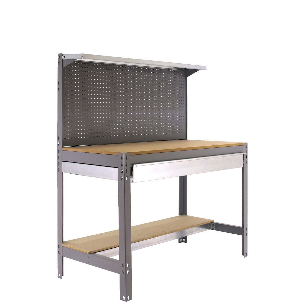SimonRack Banco de Trabajo Taller, 1210x610 mm, Panel Perforado y Cajón, Capacidad Carga 600 kg, Gris - BT-3
