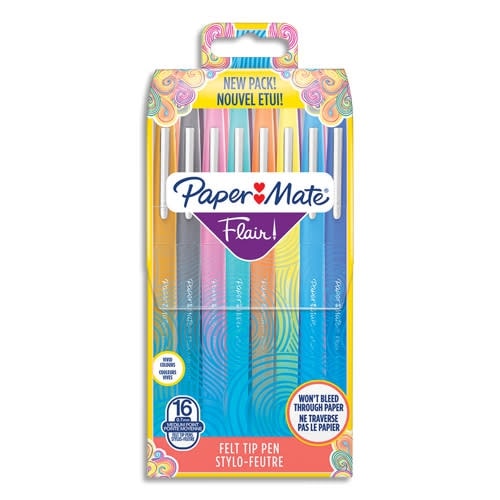 Paper Mate Flair Feutres de Coloriage - pointe moyenne (0,7 mm) - Assortiment de couleurs - Lot de 16