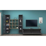 thumbnail of Dmora Wohnzimmermöbel Egidio, Wohnzimmer-Set TV-Möbel mit 3 Türen, Mehrzweck-Wohnmöbel mit Vitrine und LED-Licht, cm 350x30h180, Anthrazit und Ahorn