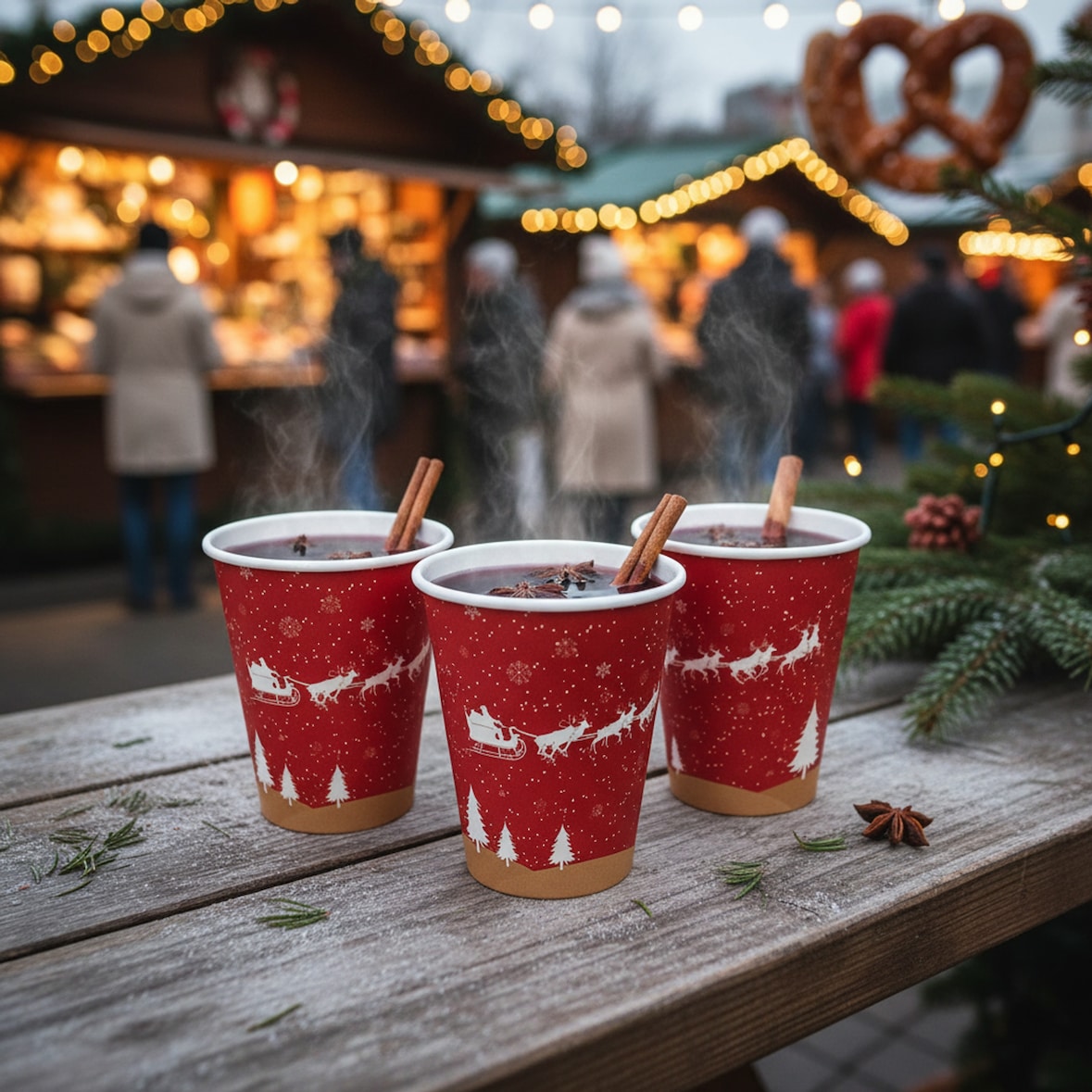 500 Glühweinbecher einweg ,Pappebecher  Weihnachtsmotiv 225ml 0,2l Füllstrich