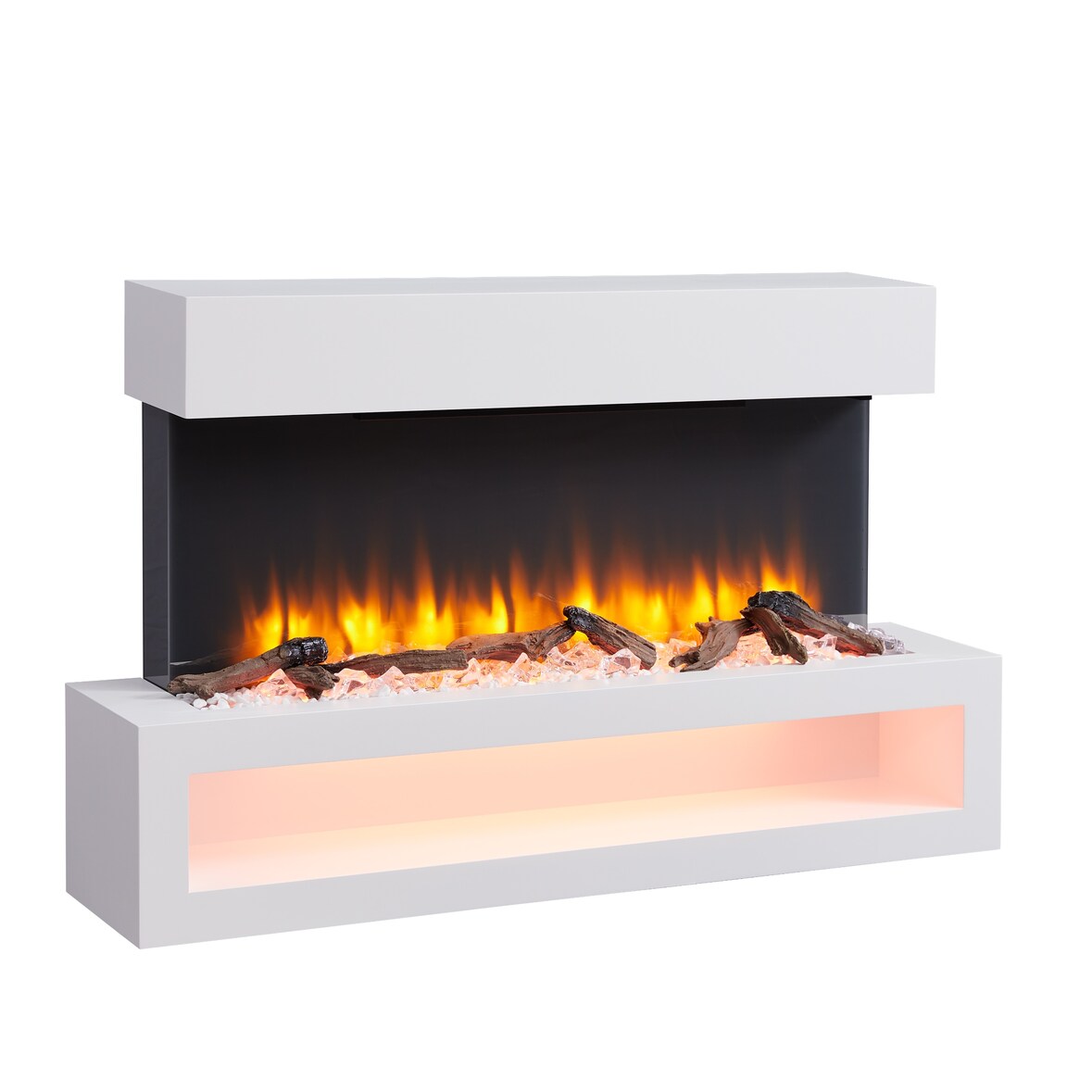 BALDERIA Nikos Elektrokamin, Elektrischer Wandkamin, LED Flammeneffekt, Heizung, Weiß