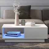 thumbnail of Merax Couchtisch hochglanz mit 15 Farben LED-Beleuchtung, Wohnzimmertisch mit großen Stauraum und Schublade, weiß