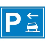 thumbnail of Gehweg Parkplatz mit Richtungspfeil links Schild waagerecht A2 Rückseite selbstklebend