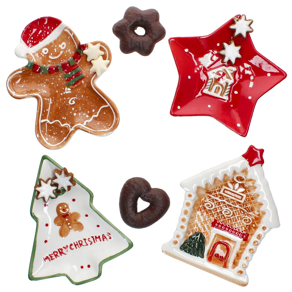 4tlg Keksteller Set Patisserie Weihnachten Tanne Stern Lebkuchenmann Haus Snack