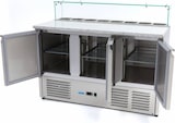 thumbnail of Maxima - 9400208 Mesa de preparación de pizza refrigerada, 3 puertas, encimera de granito, 8x1/6 GN, 400L, con tapa de cristal, 136.5x70x110 cm
