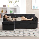 thumbnail of Merax 3-Sitzer Schlafsofa mit Stauraum – Modulares Ecksofa aus Cord, bequemes Sofabett, Schwarz